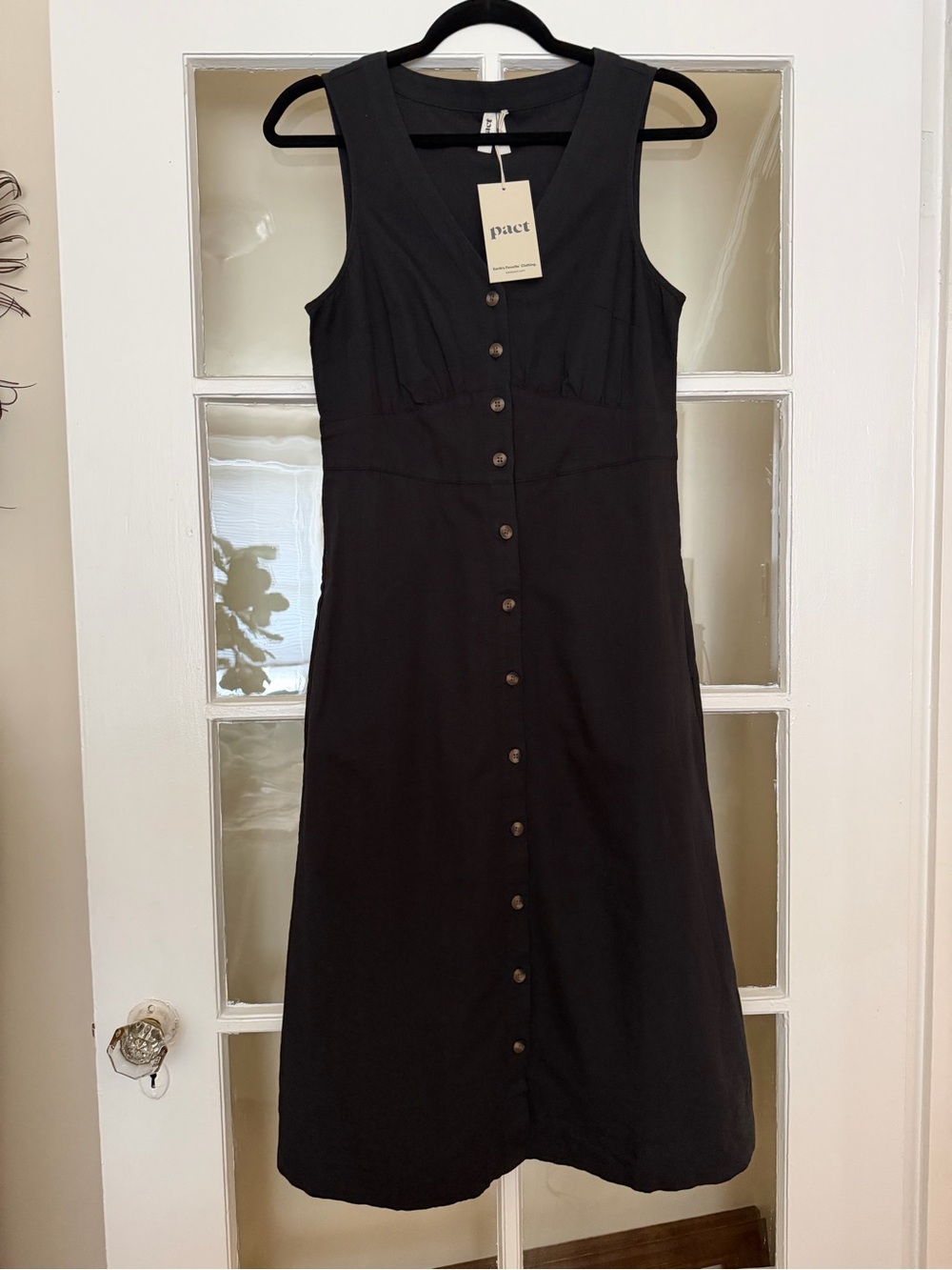 Pact Black Sleeveless Linen Button-Front Midi Dress